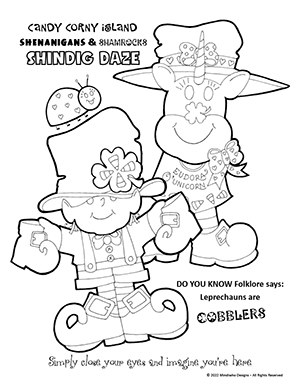 Free Coloring Artwork from Candy Corny Island Leprechaun and Eudora O'Unicorn